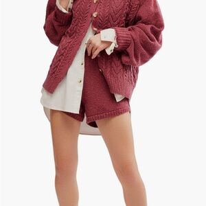 NWT Free People Keeper Cotton Blend Cable Knit Sweater Cardigan Shorts Set Small